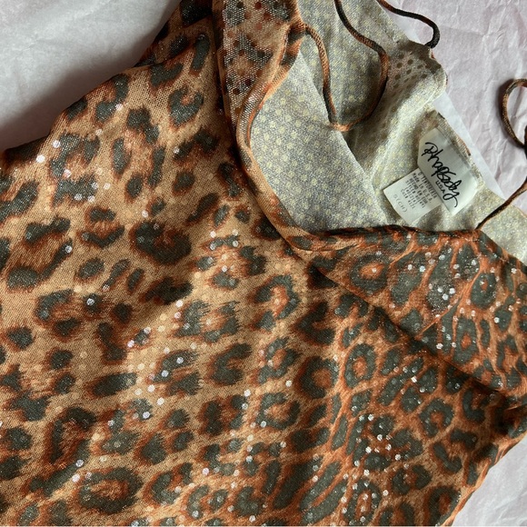 EUC VTG 80s leopard sequin slip dress S dbl layer spaghetti straps sheer silver - Picture 2 of 13